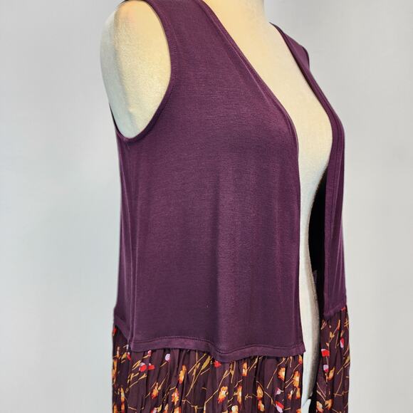 Lori Goldstein Sleeveless Cardigan Top Size XS Plum Modal Floral Chiffon Trim - Picture 5 of 12